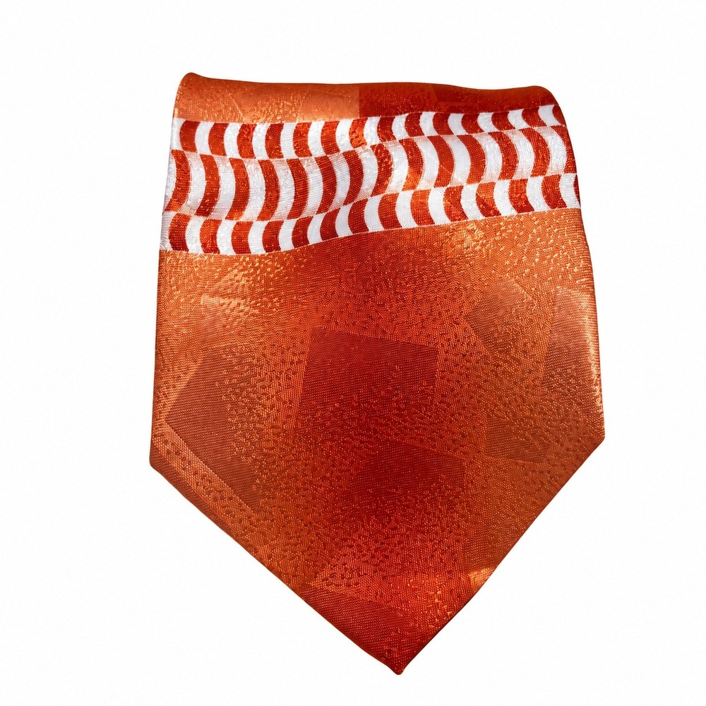 Fratello Handmade Mens Necktie Orange Copper White Geometric Stripe Poly 58